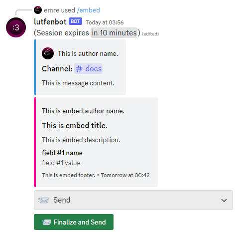 Embed builder with customized values Embed builder with customized values