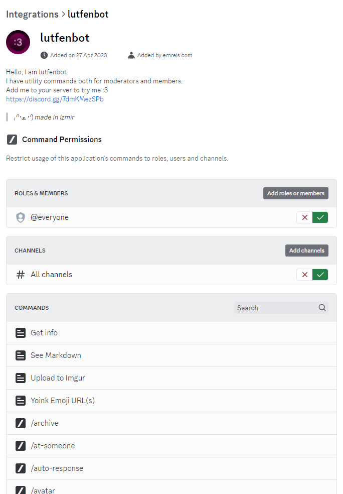Integration management page for lutfen Integration management page for lutfen